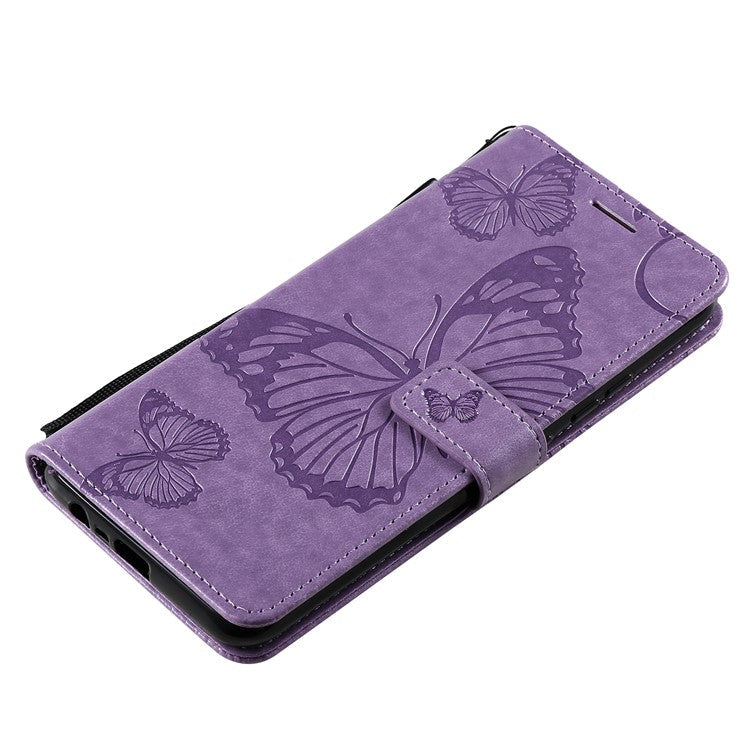 KT Imprinting Flower Series-2 Imprint Butterflies Wallet Stand Leather Flip Cover Protective Case with Handy Strap for Realme C21 - Purple