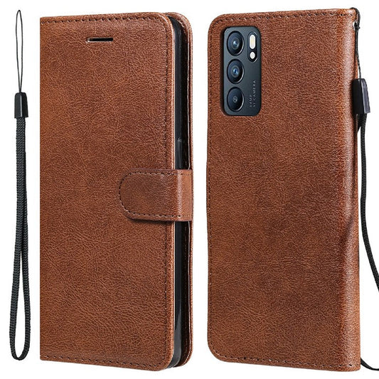 KT Leather Series-2 Anti-scratch Well Protected Pure Color Leather Phone Case for Oppo Reno6 5G - Brown