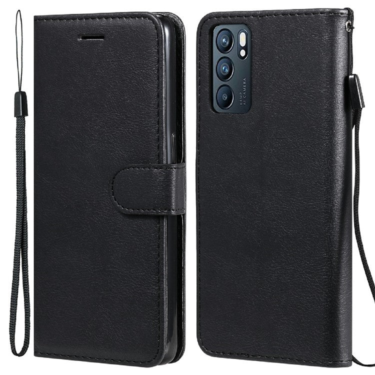 KT Leather Series-2 Anti-scratch Well Protected Pure Color Leather Phone Case for Oppo Reno6 5G - Black
