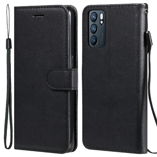 KT Leather Series-2 Anti-scratch Well Protected Pure Color Leather Phone Case for Oppo Reno6 5G - Black