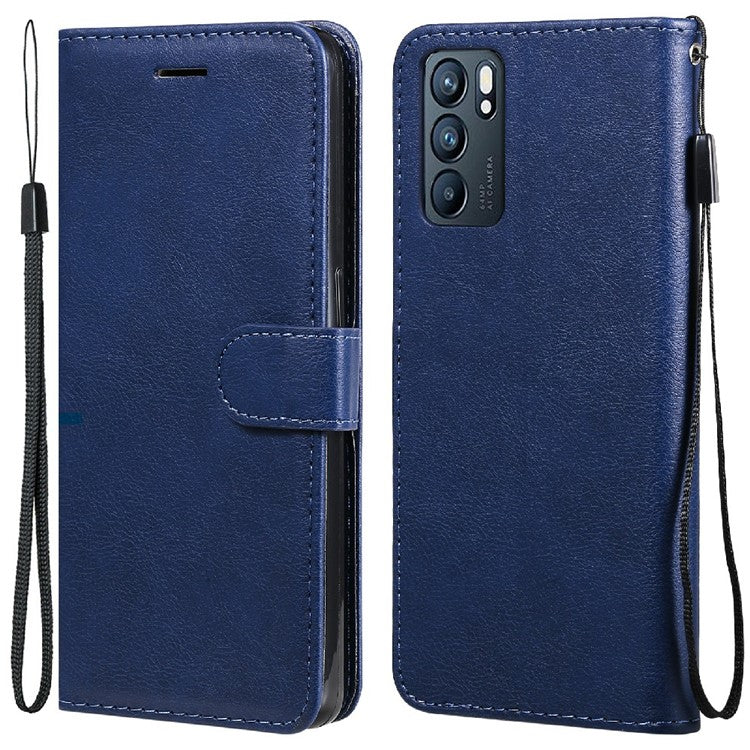 KT Leather Series-2 Anti-scratch Well Protected Pure Color Leather Phone Case for Oppo Reno6 5G - Blue
