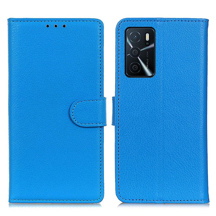 Litchi Texture PU Leather Phone Wallet Flip Case Cover for Oppo A16/A16s/A54s - Blue