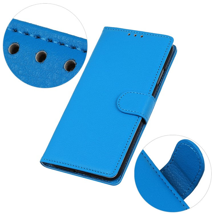 Litchi Texture PU Leather Phone Wallet Flip Case Cover for Oppo A16/A16s/A54s - Blue