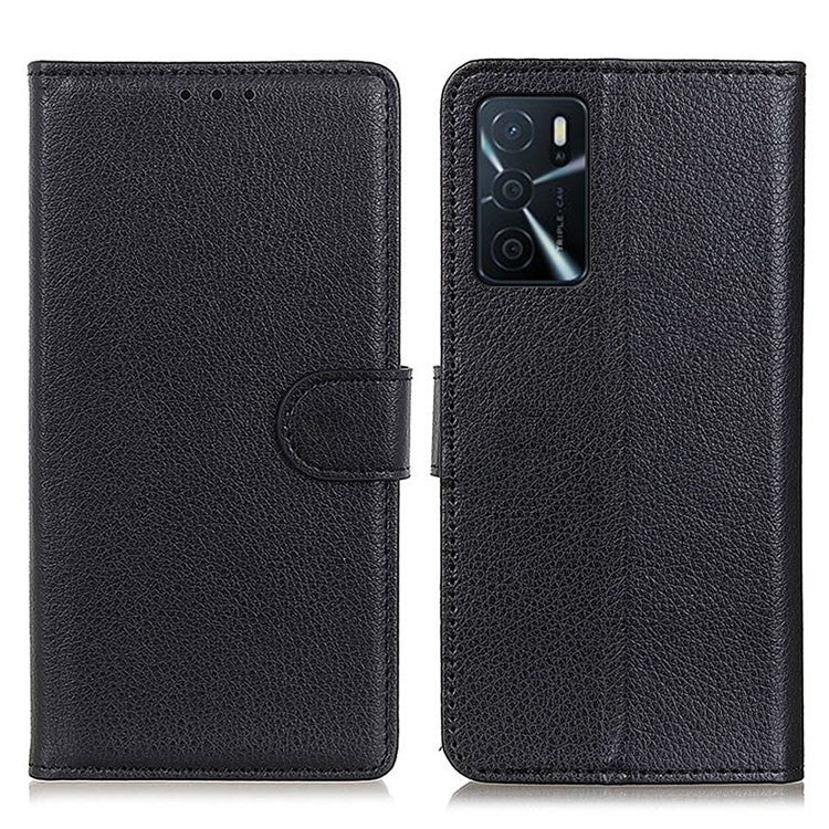 Litchi Texture PU Leather Phone Wallet Flip Case Cover for Oppo A16/A16s/A54s - Black