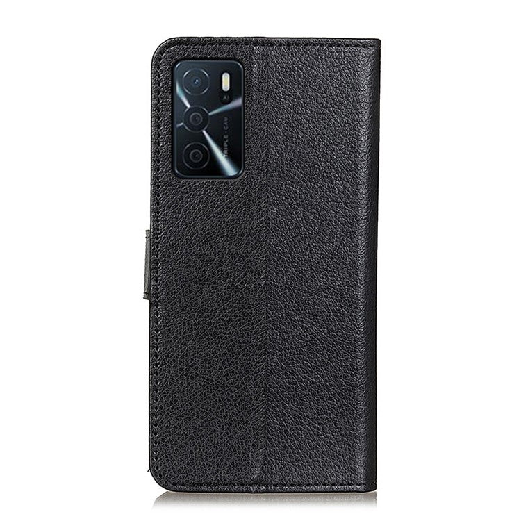 Litchi Texture PU Leather Phone Wallet Flip Case Cover for Oppo A16/A16s/A54s - Black