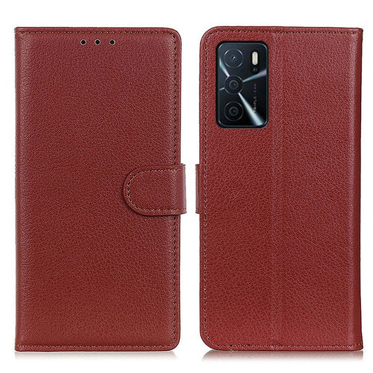 Litchi Texture PU Leather Phone Wallet Flip Case Cover for Oppo A16/A16s/A54s - Brown
