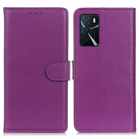 Litchi Texture PU Leather Phone Wallet Flip Case Cover for Oppo A16/A16s/A54s - Purple
