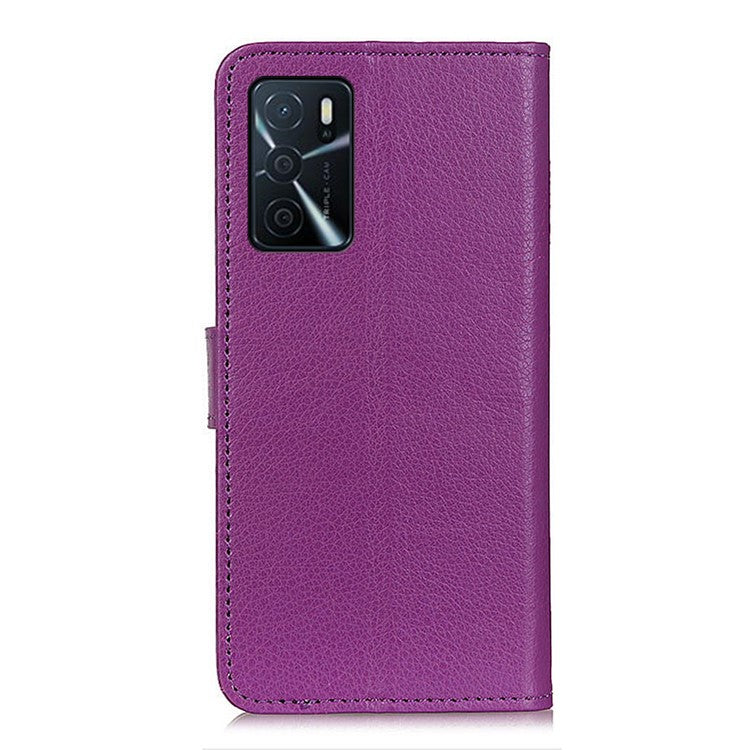 Litchi Texture PU Leather Phone Wallet Flip Case Cover for Oppo A16/A16s/A54s - Purple