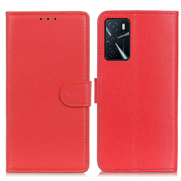 Litchi Texture PU Leather Phone Wallet Flip Case Cover for Oppo A16/A16s/A54s - Red