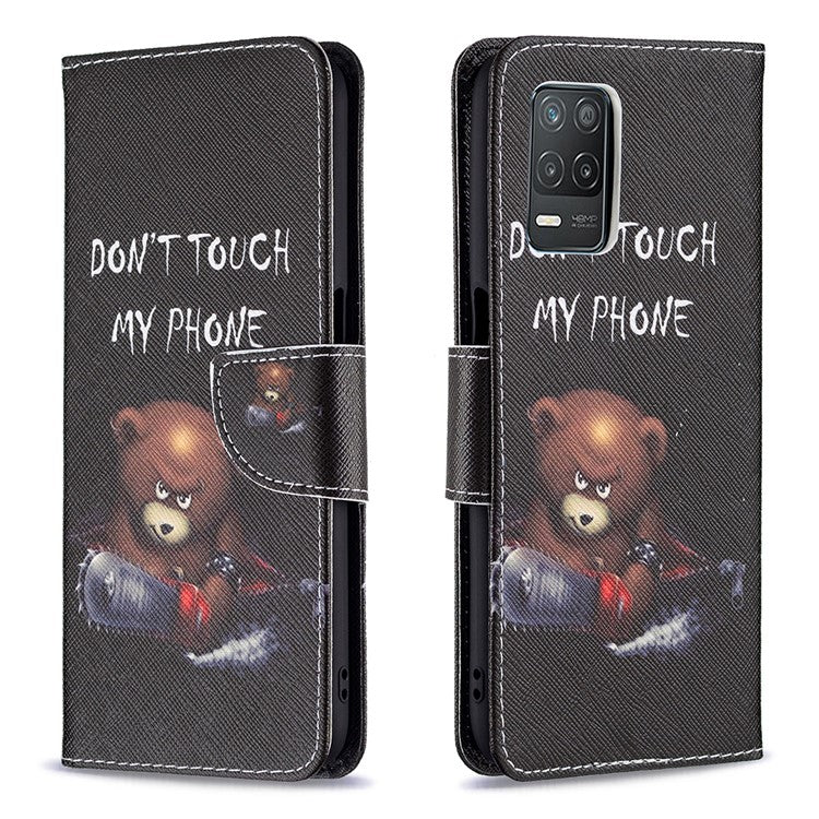 Wallet Stand Design Folio Flip Pattern Printing Magnetic Leather Case for Realme 8 5G/V13 5G/Narzo 30 5G - Bear