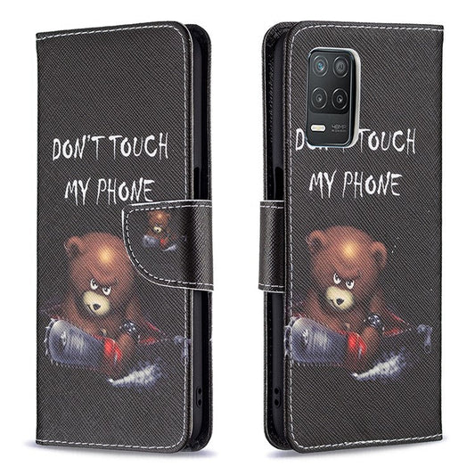 Wallet Stand Design Folio Flip Pattern Printing Magnetic Leather Case for Realme 8 5G/V13 5G/Narzo 30 5G - Bear
