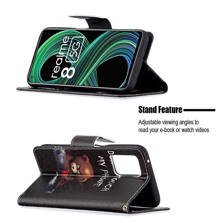 Wallet Stand Design Folio Flip Pattern Printing Magnetic Leather Case for Realme 8 5G/V13 5G/Narzo 30 5G - Bear