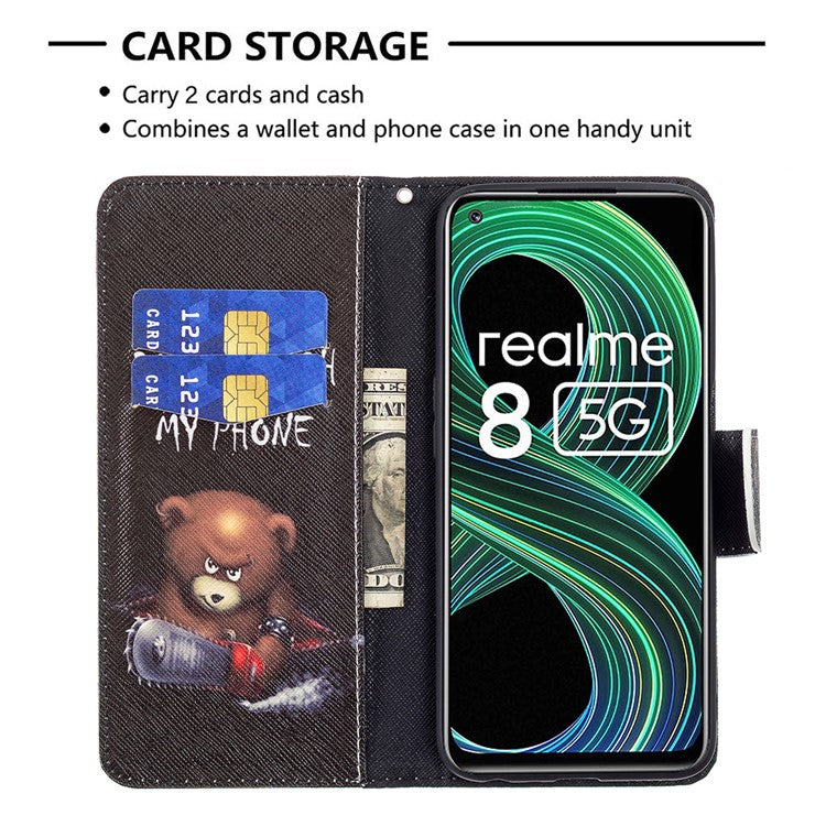 Wallet Stand Design Folio Flip Pattern Printing Magnetic Leather Case for Realme 8 5G/V13 5G/Narzo 30 5G - Bear