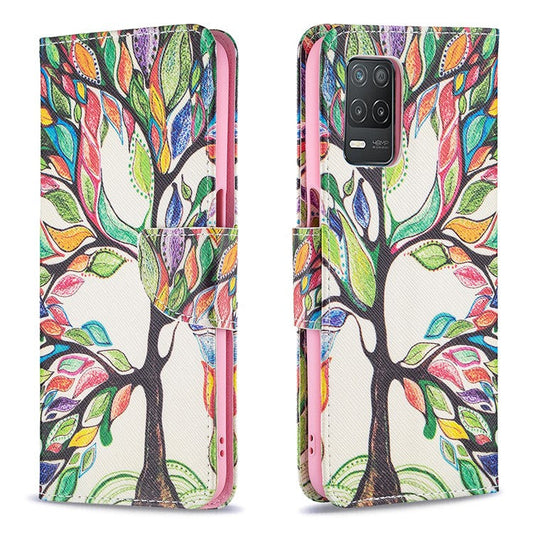Wallet Stand Design Folio Flip Pattern Printing Magnetic Leather Case for Realme 8 5G/V13 5G/Narzo 30 5G - Life Tree