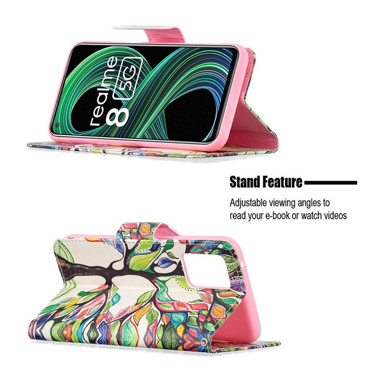 Wallet Stand Design Folio Flip Pattern Printing Magnetic Leather Case for Realme 8 5G/V13 5G/Narzo 30 5G - Life Tree
