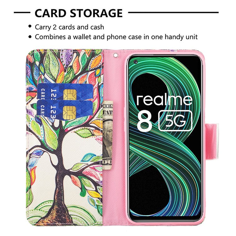 Wallet Stand Design Folio Flip Pattern Printing Magnetic Leather Case for Realme 8 5G/V13 5G/Narzo 30 5G - Life Tree