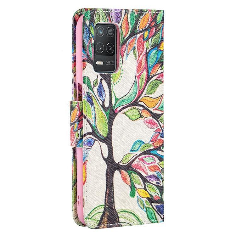 Wallet Stand Design Folio Flip Pattern Printing Magnetic Leather Case for Realme 8 5G/V13 5G/Narzo 30 5G - Life Tree