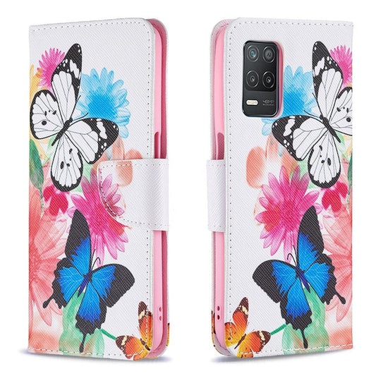 Wallet Stand Design Folio Flip Pattern Printing Magnetic Leather Case for Realme 8 5G/V13 5G/Narzo 30 5G - Vivid Butterflies