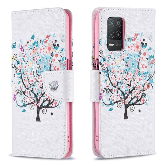 Wallet Stand Design Folio Flip Pattern Printing Magnetic Leather Case for Realme 8 5G/V13 5G/Narzo 30 5G - Flower Tree
