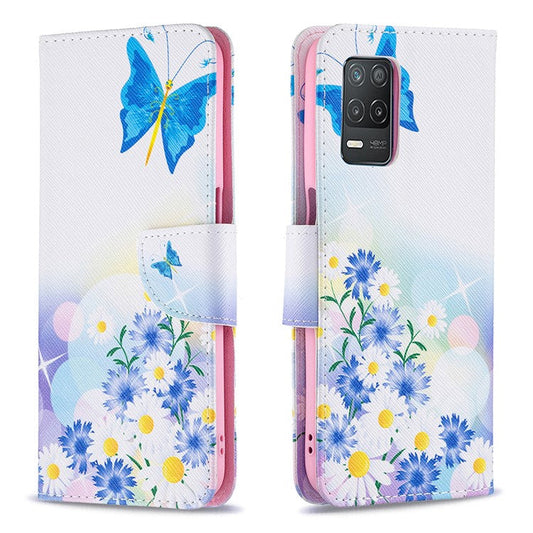 Wallet Stand Design Folio Flip Pattern Printing Magnetic Leather Case for Realme 8 5G/V13 5G/Narzo 30 5G - Blue Butterflies and Flowers
