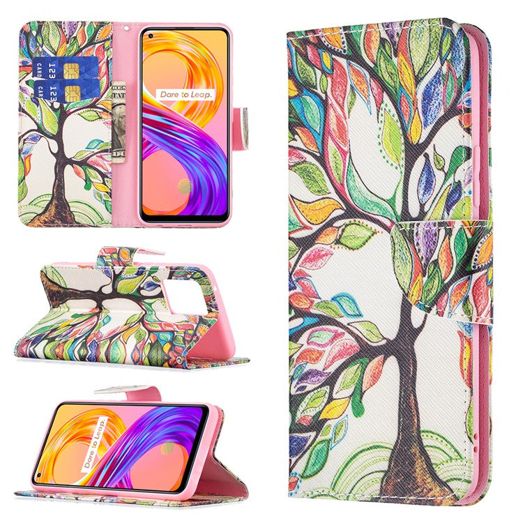 Wallet Design Anti-Drop Pattern Printing Magnetic Leather Stand Case for Realme 8/8 Pro - Life Tree
