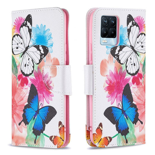 Wallet Design Anti-Drop Pattern Printing Magnetic Leather Stand Case for Realme 8/8 Pro - Vivid Butterflies