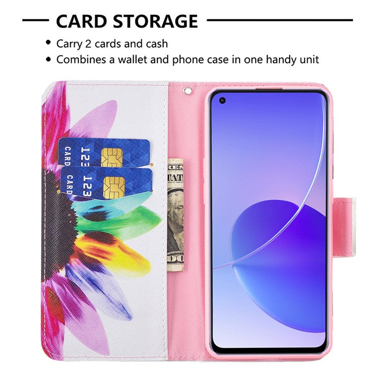 Pattern Printing Drop-Resistant Magnetic Leather Wallet Case with Stand for Oppo Reno6 5G - Sunflowers