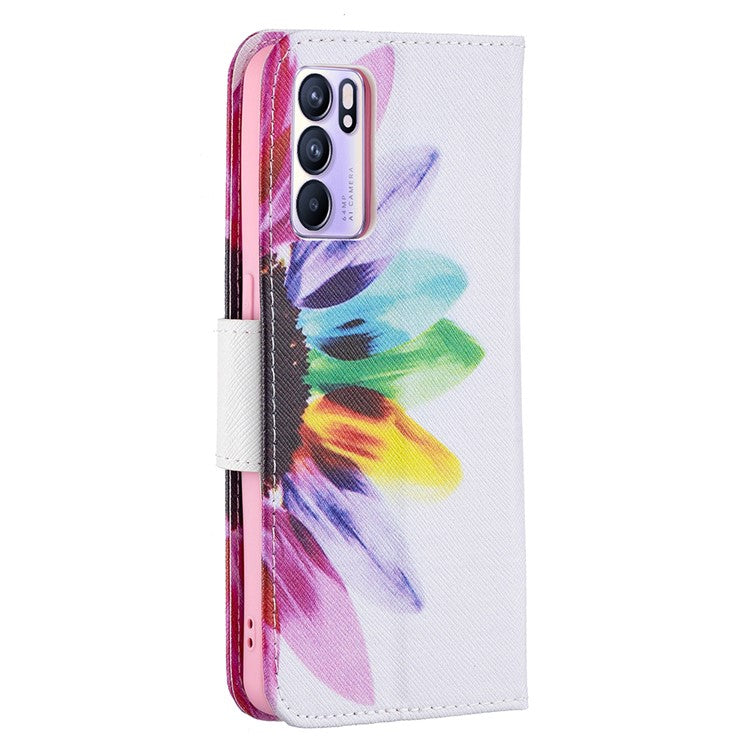 Pattern Printing Drop-Resistant Magnetic Leather Wallet Case with Stand for Oppo Reno6 5G - Sunflowers
