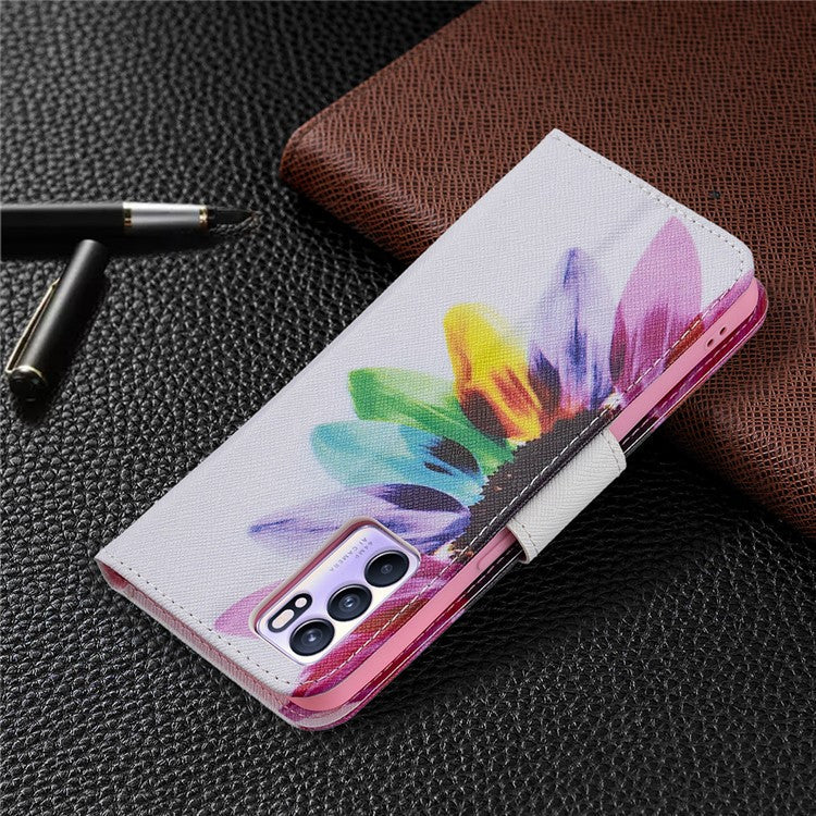 Pattern Printing Drop-Resistant Magnetic Leather Wallet Case with Stand for Oppo Reno6 5G - Sunflowers