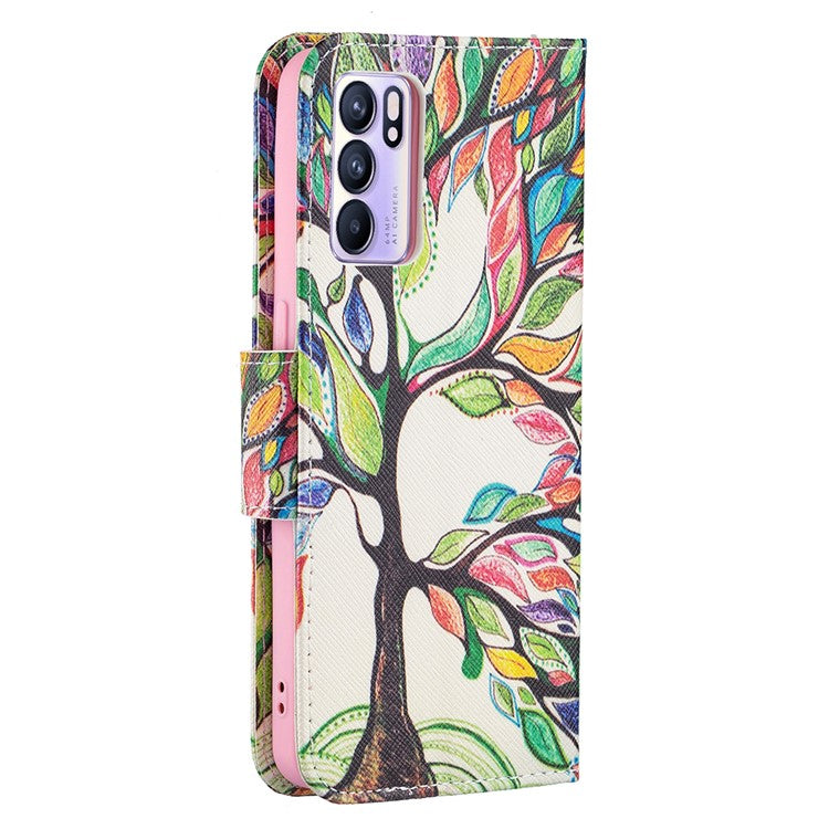 Pattern Printing Drop-Resistant Magnetic Leather Wallet Case with Stand for Oppo Reno6 5G - Life Tree