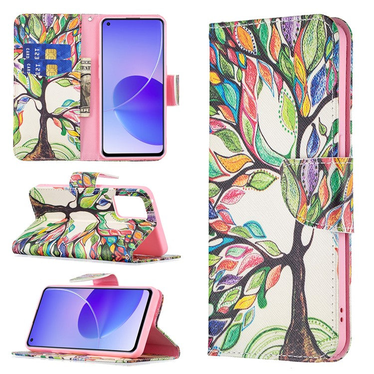 Pattern Printing Drop-Resistant Magnetic Leather Wallet Case with Stand for Oppo Reno6 5G - Life Tree