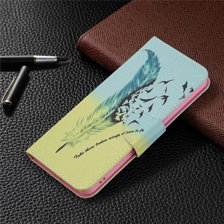 Pattern Printing Drop-Resistant Magnetic Leather Wallet Case with Stand for Oppo Reno6 5G - Feather/Bird Pattern