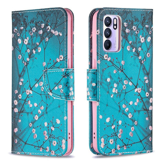Pattern Printing Drop-Resistant Magnetic Leather Wallet Case with Stand for Oppo Reno6 5G - Wintersweet