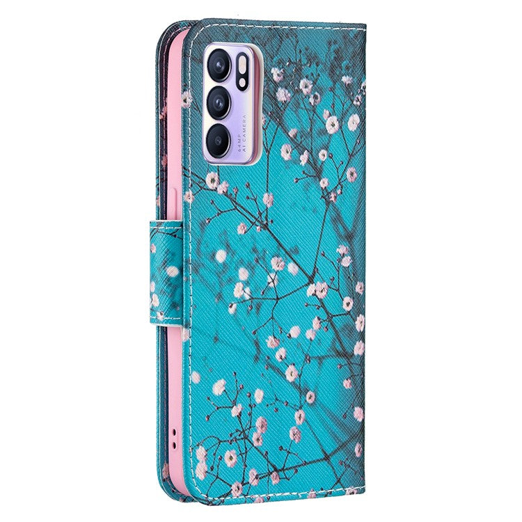 Pattern Printing Drop-Resistant Magnetic Leather Wallet Case with Stand for Oppo Reno6 5G - Wintersweet
