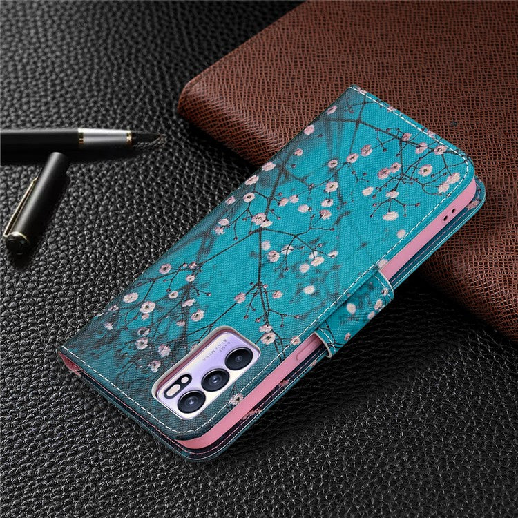 Pattern Printing Drop-Resistant Magnetic Leather Wallet Case with Stand for Oppo Reno6 5G - Wintersweet