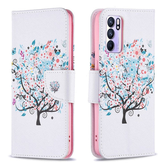 Pattern Printing Drop-Resistant Magnetic Leather Wallet Case with Stand for Oppo Reno6 5G - Flower Tree