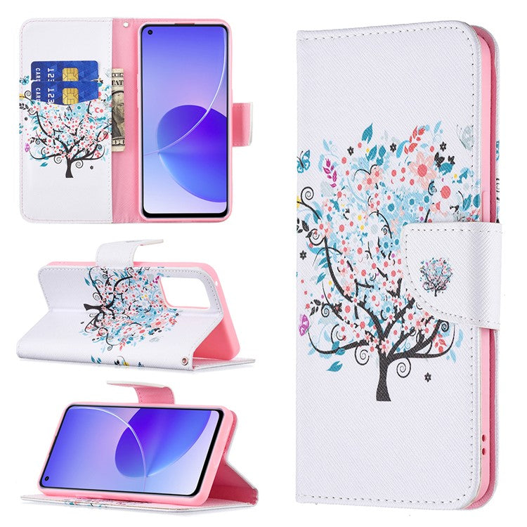 Pattern Printing Drop-Resistant Magnetic Leather Wallet Case with Stand for Oppo Reno6 5G - Flower Tree