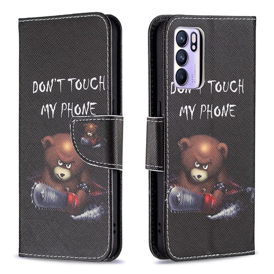 Pattern Printing Drop-Resistant Magnetic Leather Wallet Case with Stand for Oppo Reno6 5G - Bear