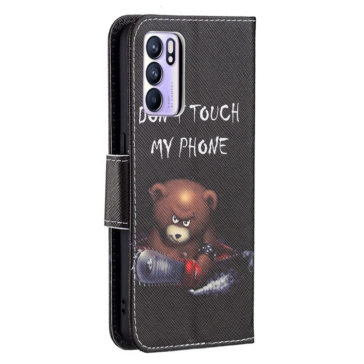 Pattern Printing Drop-Resistant Magnetic Leather Wallet Case with Stand for Oppo Reno6 5G - Bear