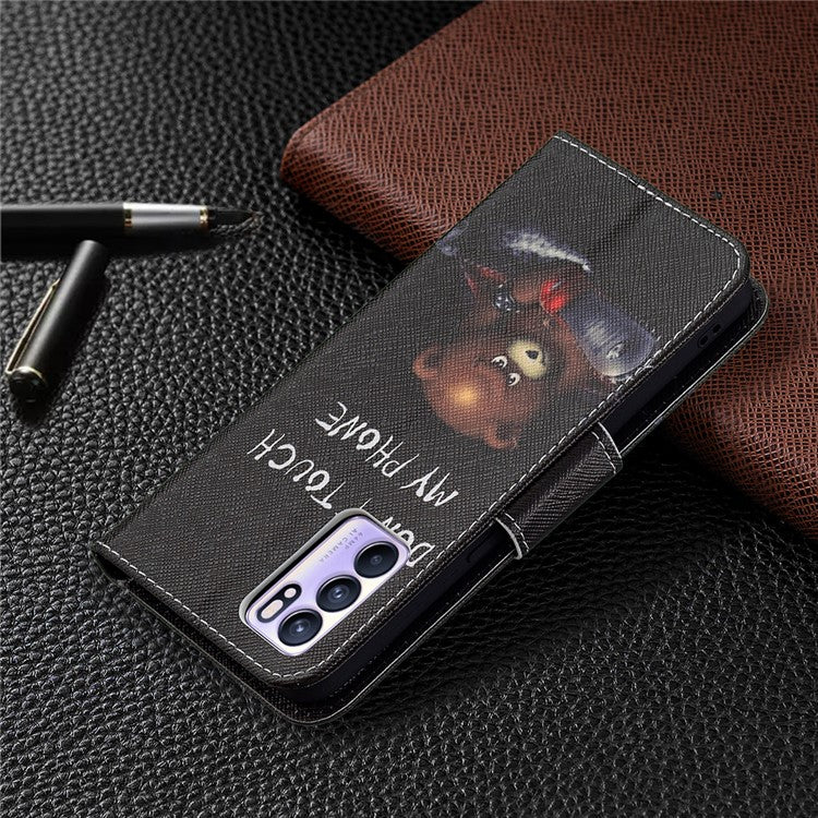 Pattern Printing Drop-Resistant Magnetic Leather Wallet Case with Stand for Oppo Reno6 5G - Bear