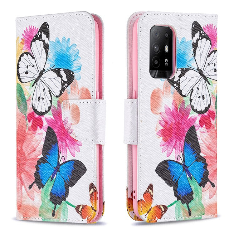 Magnetic Closure Wallet Pattern Printing Leather Stand Case for Oppo A94 5G/F19 Pro+ 5G/Reno5 Z 5G - Vivid Butterflies