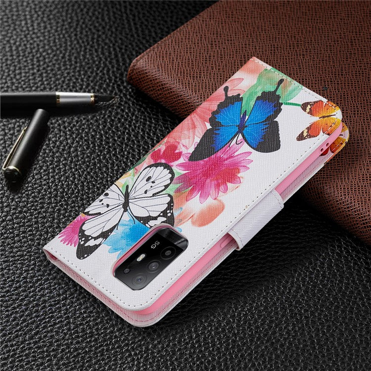 Magnetic Closure Wallet Pattern Printing Leather Stand Case for Oppo A94 5G/F19 Pro+ 5G/Reno5 Z 5G - Vivid Butterflies