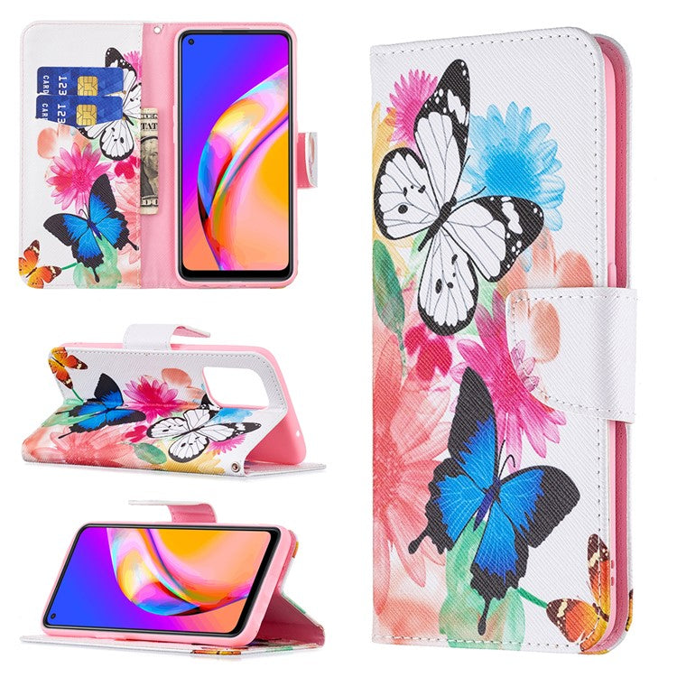 Magnetic Closure Wallet Pattern Printing Leather Stand Case for Oppo A94 5G/F19 Pro+ 5G/Reno5 Z 5G - Vivid Butterflies