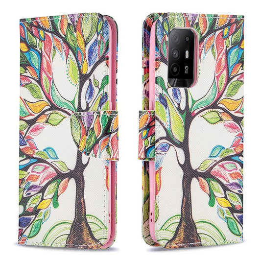 Magnetic Closure Wallet Pattern Printing Leather Stand Case for Oppo A94 5G/F19 Pro+ 5G/Reno5 Z 5G - Life Tree