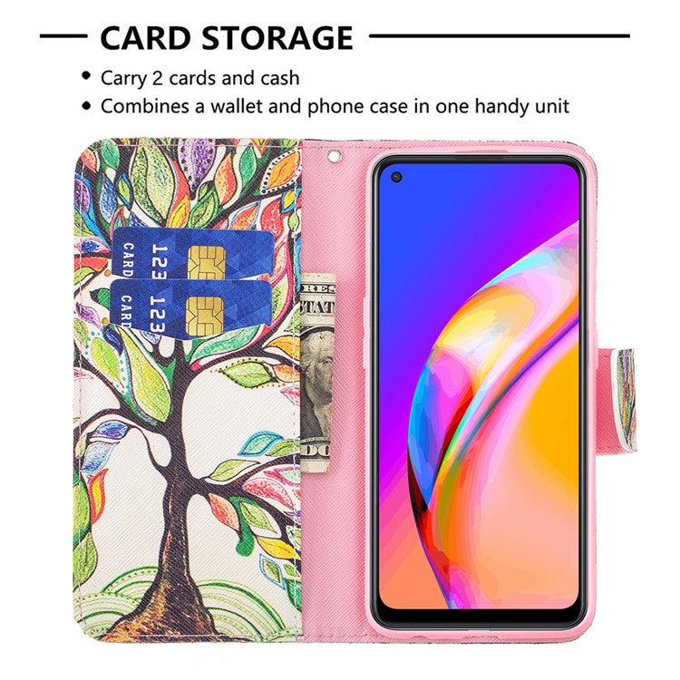 Magnetic Closure Wallet Pattern Printing Leather Stand Case for Oppo A94 5G/F19 Pro+ 5G/Reno5 Z 5G - Life Tree