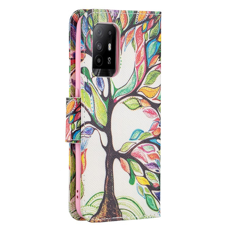 Magnetic Closure Wallet Pattern Printing Leather Stand Case for Oppo A94 5G/F19 Pro+ 5G/Reno5 Z 5G - Life Tree