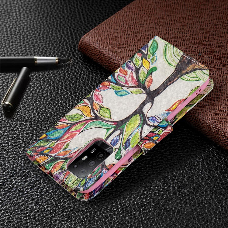 Magnetic Closure Wallet Pattern Printing Leather Stand Case for Oppo A94 5G/F19 Pro+ 5G/Reno5 Z 5G - Life Tree