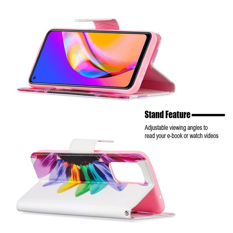 Magnetic Closure Wallet Pattern Printing Leather Stand Case for Oppo A94 5G/F19 Pro+ 5G/Reno5 Z 5G - Sunflower