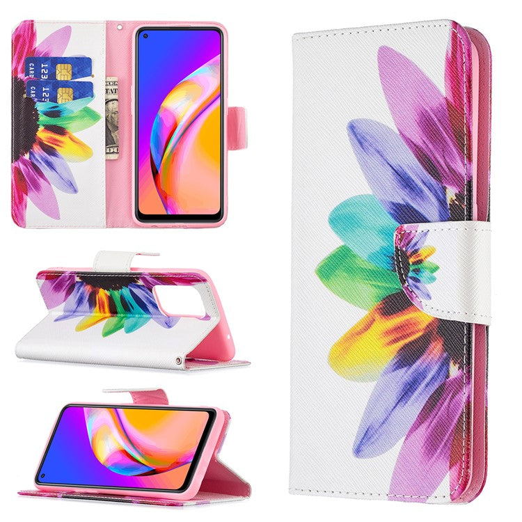 Magnetic Closure Wallet Pattern Printing Leather Stand Case for Oppo A94 5G/F19 Pro+ 5G/Reno5 Z 5G - Sunflower
