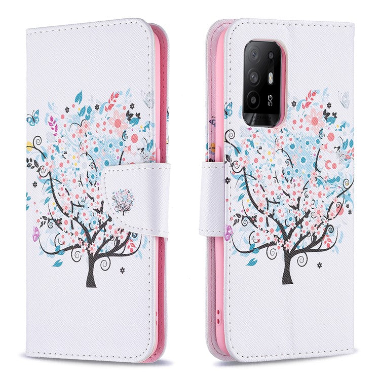Magnetic Closure Wallet Pattern Printing Leather Stand Case for Oppo A94 5G/F19 Pro+ 5G/Reno5 Z 5G - Flower Tree